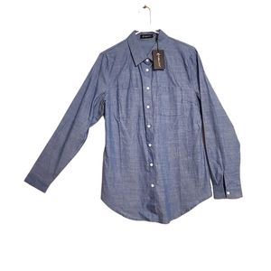 Fuinloth Pocket Shirt Womens M Blue Blouse Collared Button Up Long Sleeve
